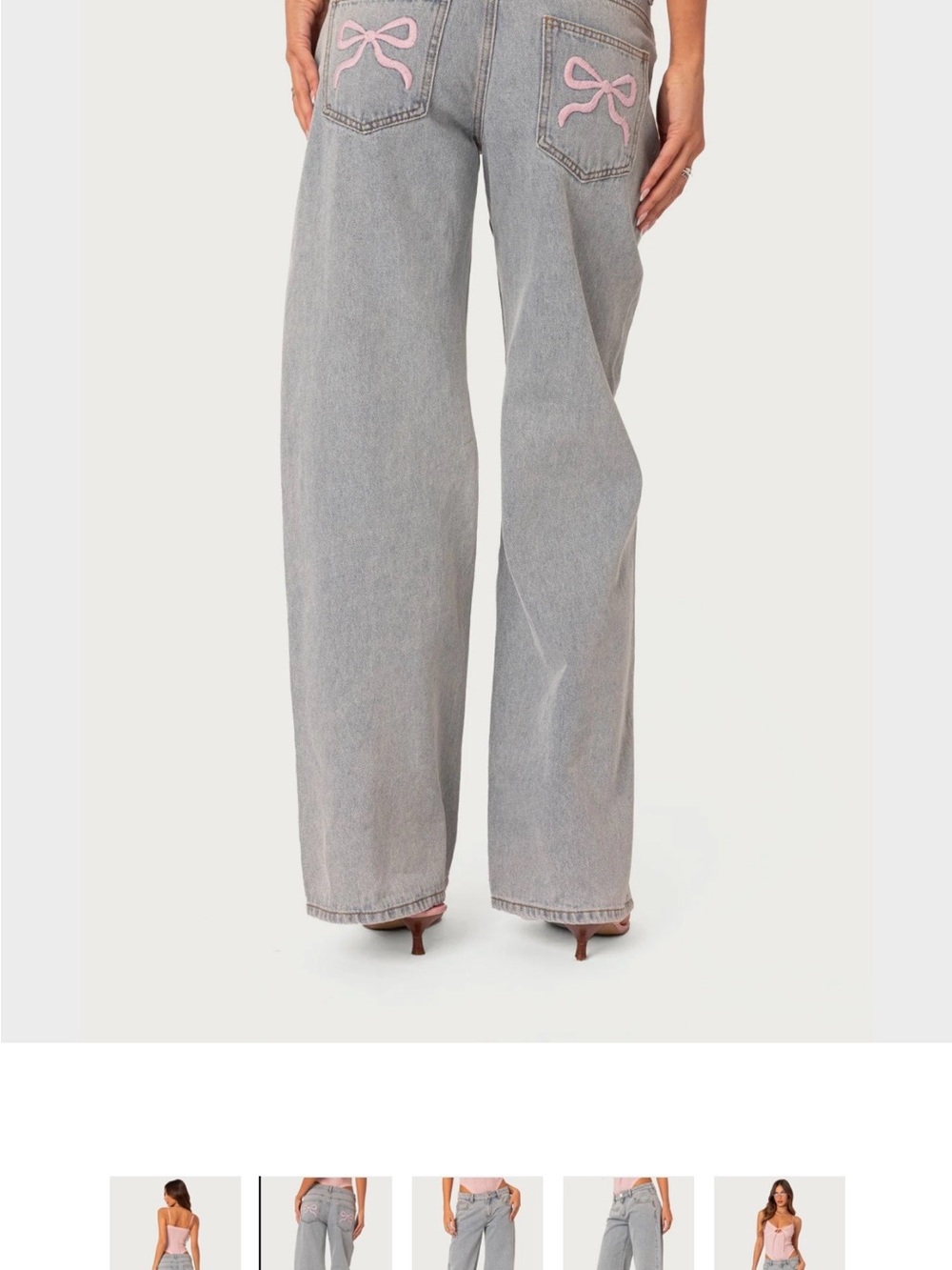 Edikted Light Blue Jeans with Pink Bow Back Pocket - Picture 4 of 4